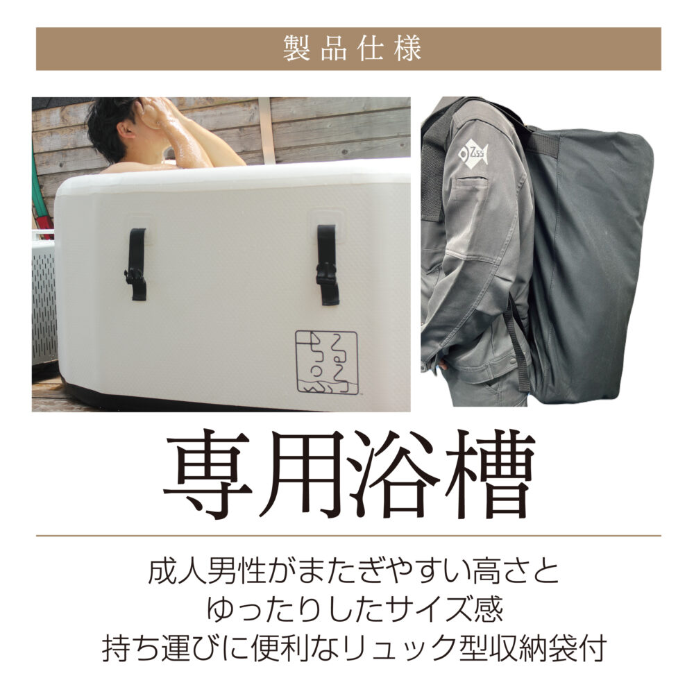 ゼンスイ公式のちるふろ専用浴槽と収納袋の仕様イメージ画像